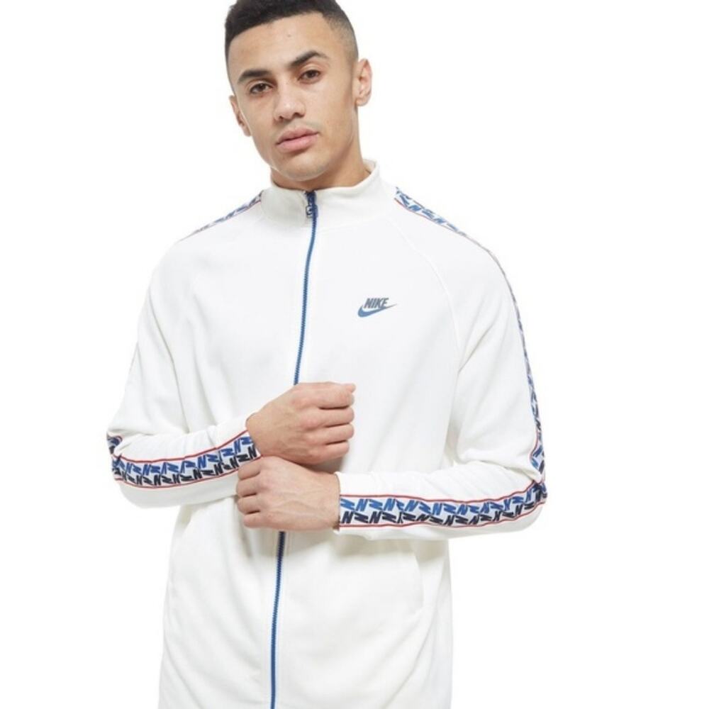 Nike NSW Taped Track Jacket Size Small Cream Blue Red Long - Picture 11 of 12
